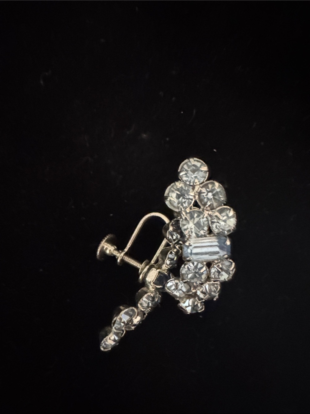 Vintage Blue Crystal Cluster Screw-Back “clip on” Earring - Silver Tone